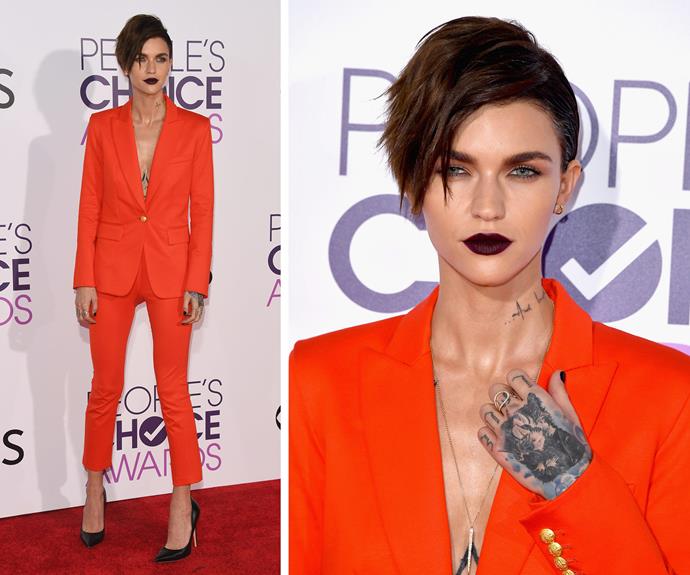Orange really is the new black for our Aussie siren, Ruby Rose.