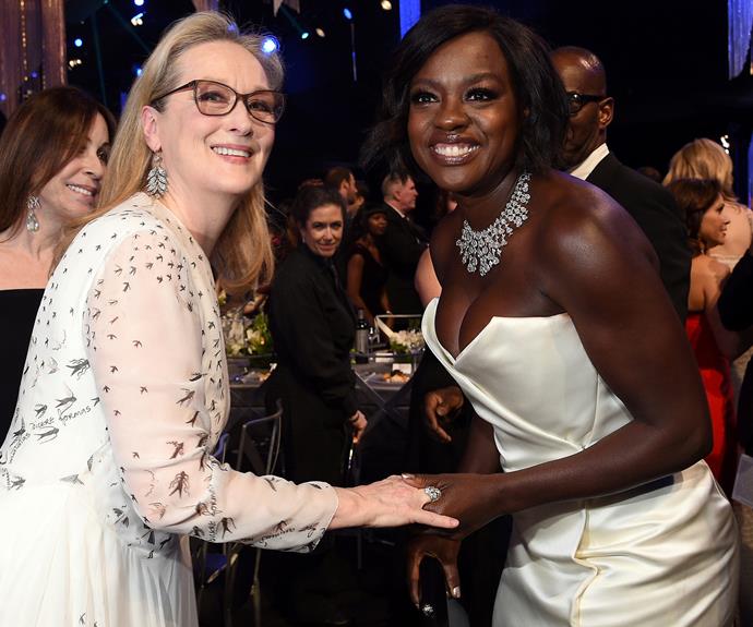 When two legends collide! Meryl Streep and Viola Davis share a sweet moment.