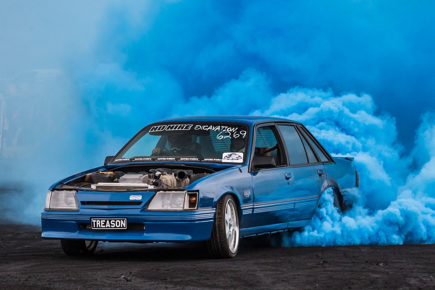 Barra swapped VK Commodore burnout car Video